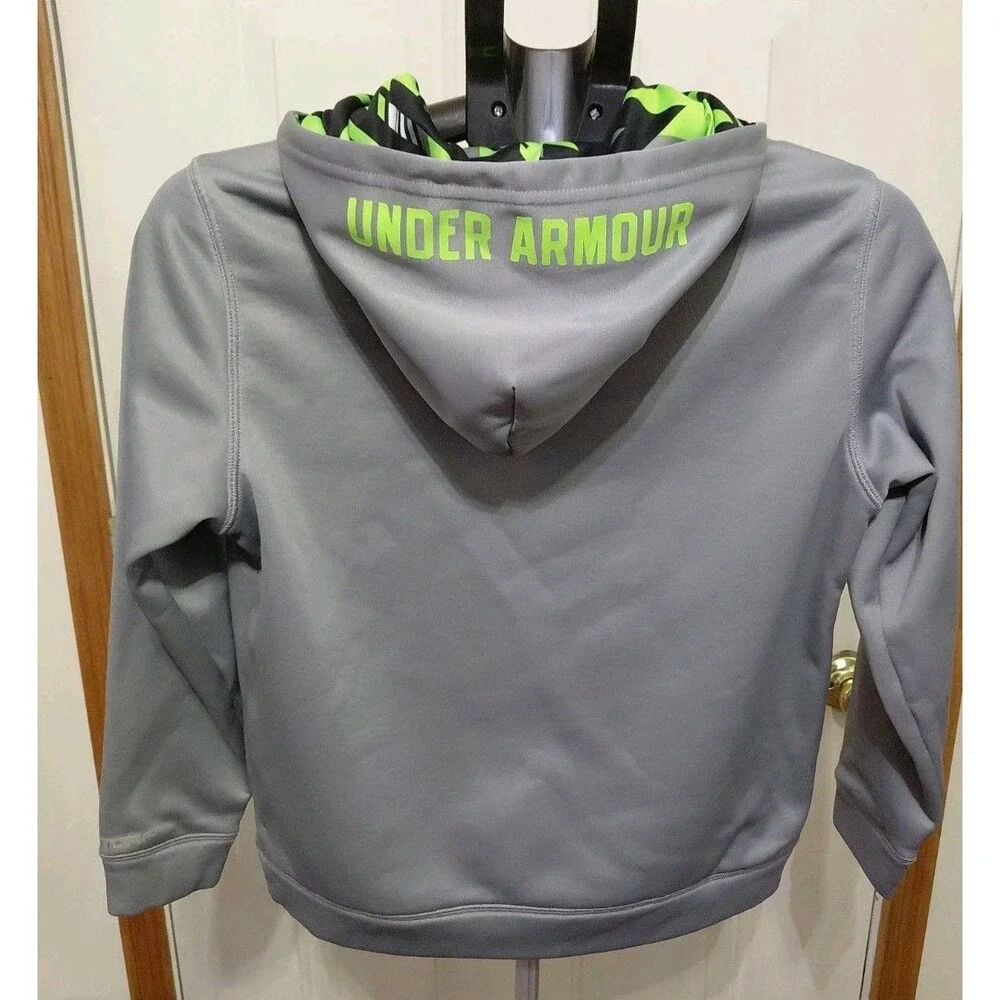 Kid's Under Armour Gray Hoodie with Neon Logo Size M